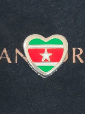 Pandora Suriname Flag Heart Charm Bead with box